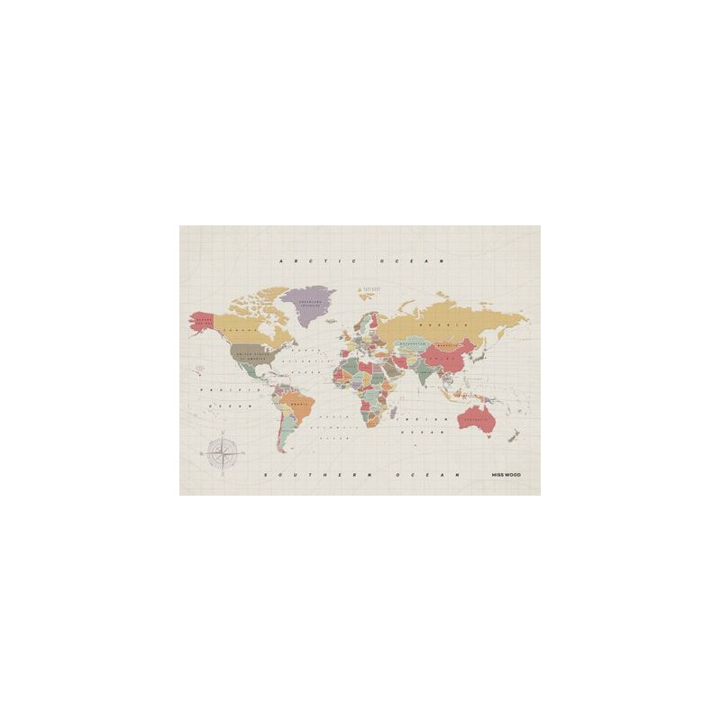 Mappemonde Miss Wood Woody Map Watercolor Tropical XL