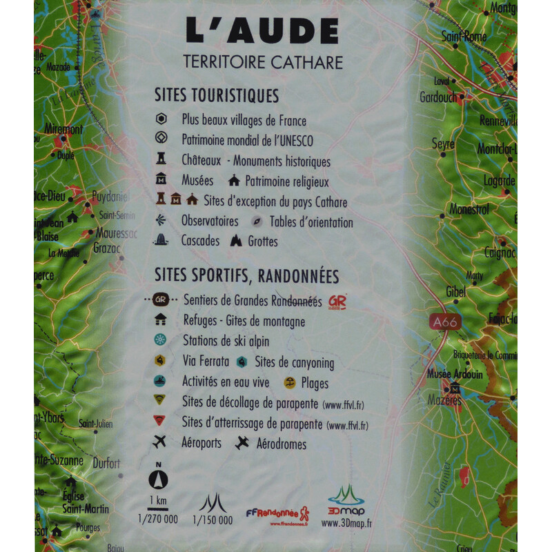 Carte régionale 3Dmap L'Aude (61 x 41 cm)
