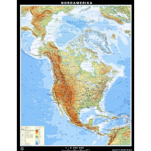 Carte des continents Klett-Perthes Verlag Amérique du Nord, physiques et politiques (P) 2-côtés