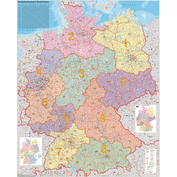 Carte géographique Stiefel Deutschland PLZ-Karte politisch (100 cm x 140 cm)