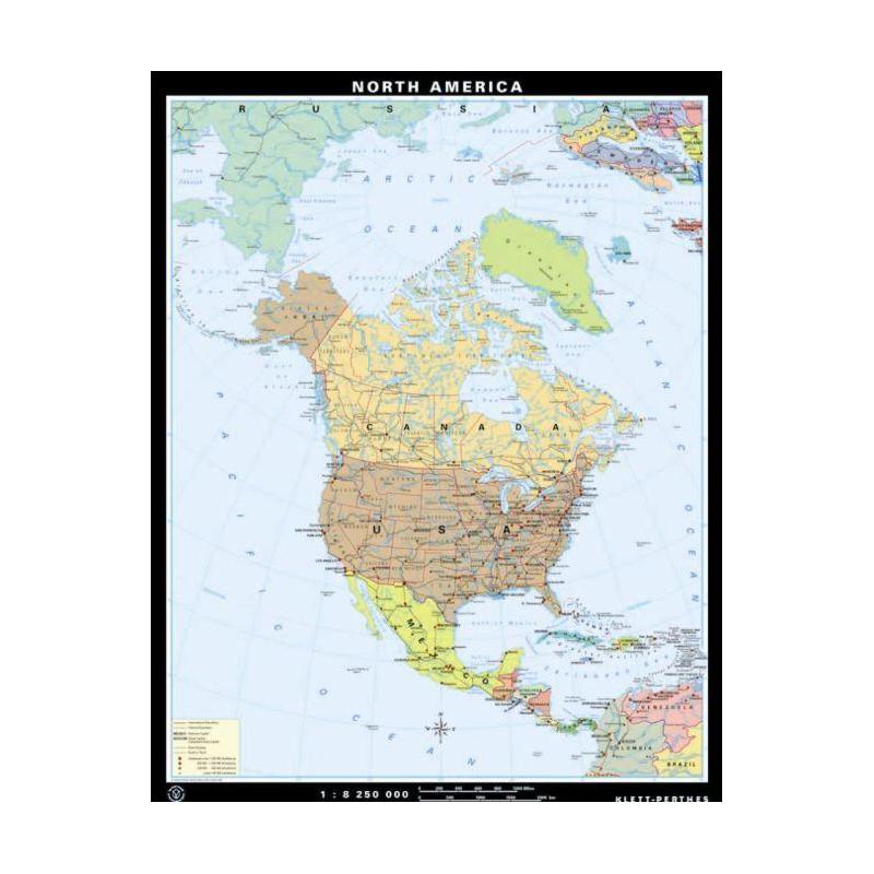 Carte des continents Klett-Perthes Verlag Amérique du Nord, physiques et politiques (P) 2-côtés