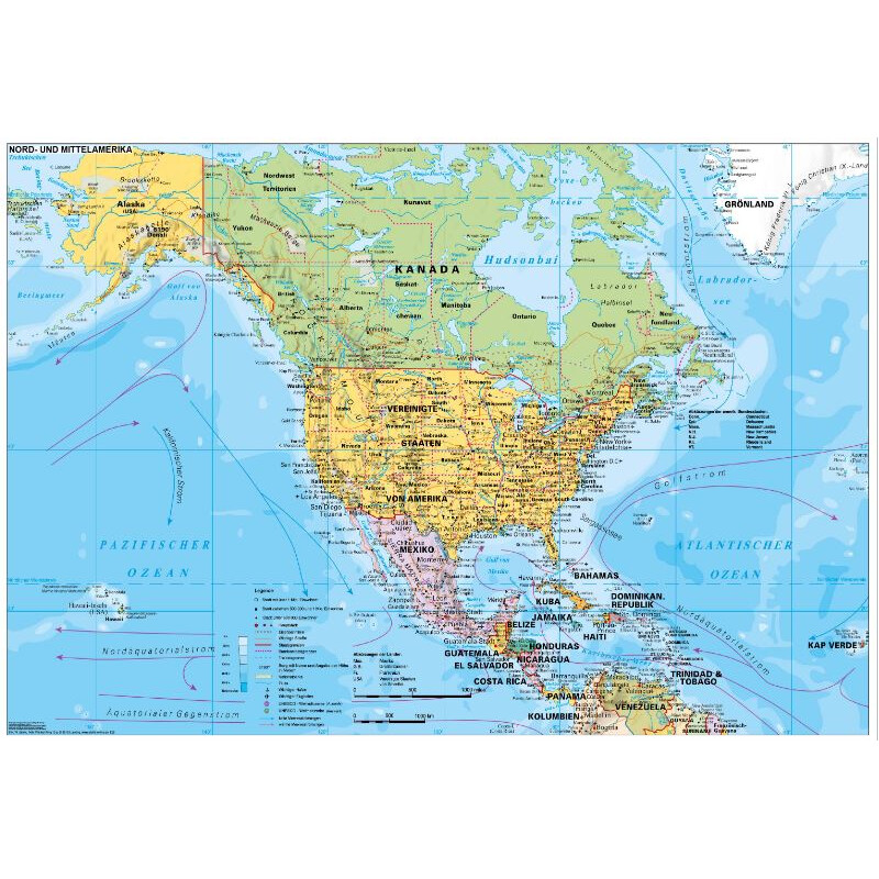Carte des continents Stiefel Nord- und Mittelamerika politisch (137x89)