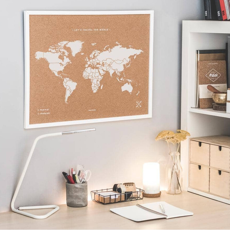 Miss Wood Weltkarte Woody Map Natural Cork XL white