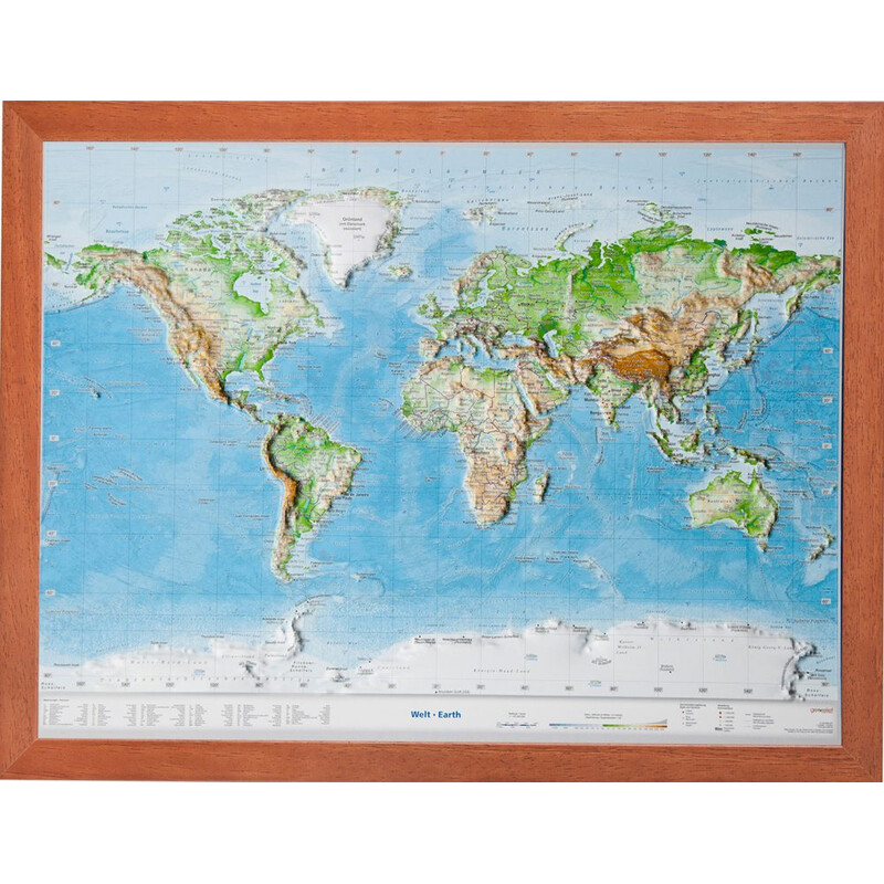 Mappemonde Georelief Le Monde petit format, carte géographique en relief 3D