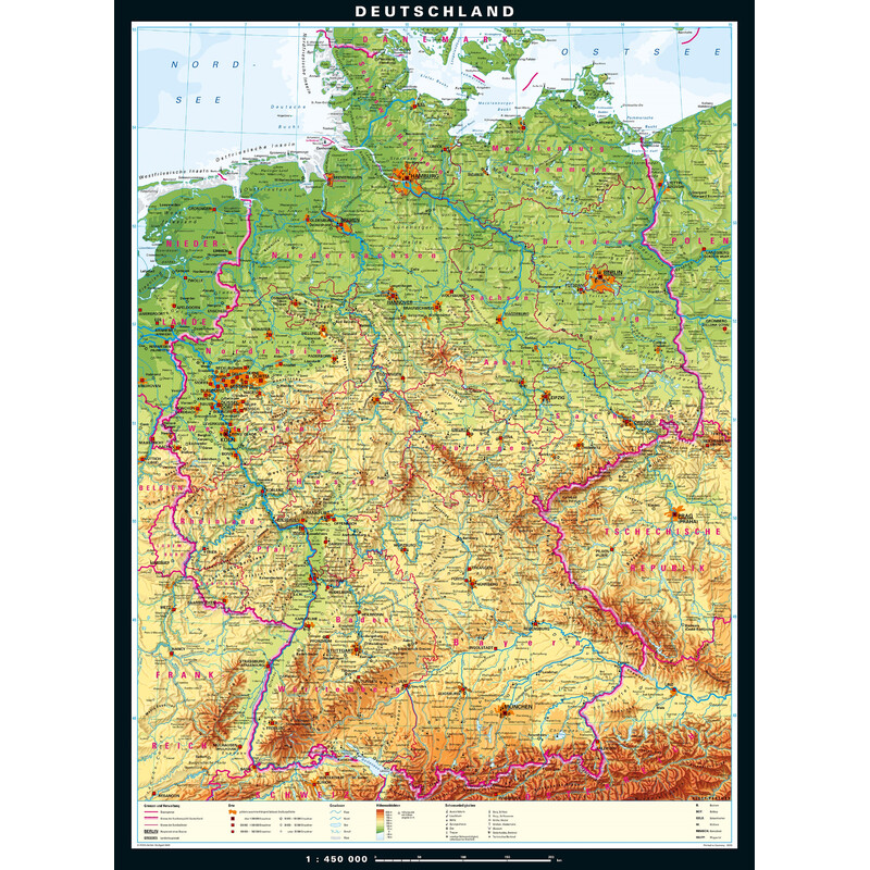 Carte géographique PONS Deutschland physisch (162 x 219 cm)