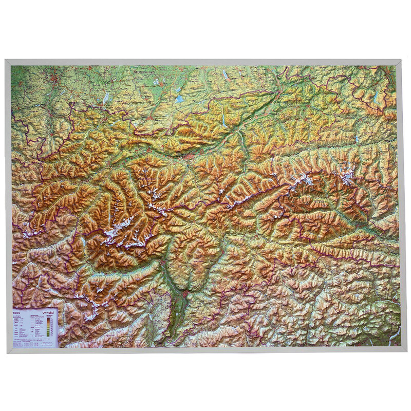 Carte régionale Georelief Tirol (77 x 57 cm) 3D Reliefkarte mit Alu-Rahmen