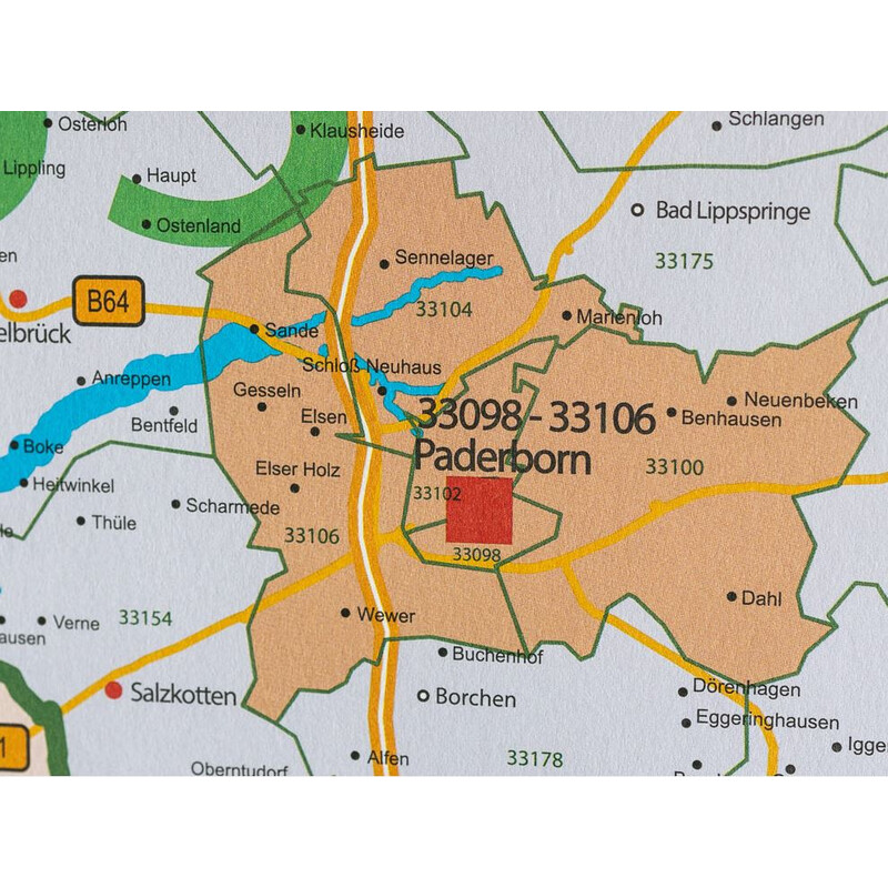 Carte régionale GeoMetro Nordrhein-Westfalen Postleitzahlen PLZ NRW (118 x 100 cm)