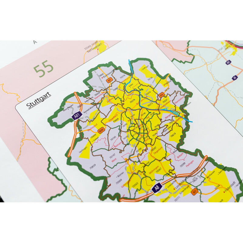 Carte régionale GeoMetro Baden-Württemberg Postleitzahlen PLZ (100 x 123 cm)