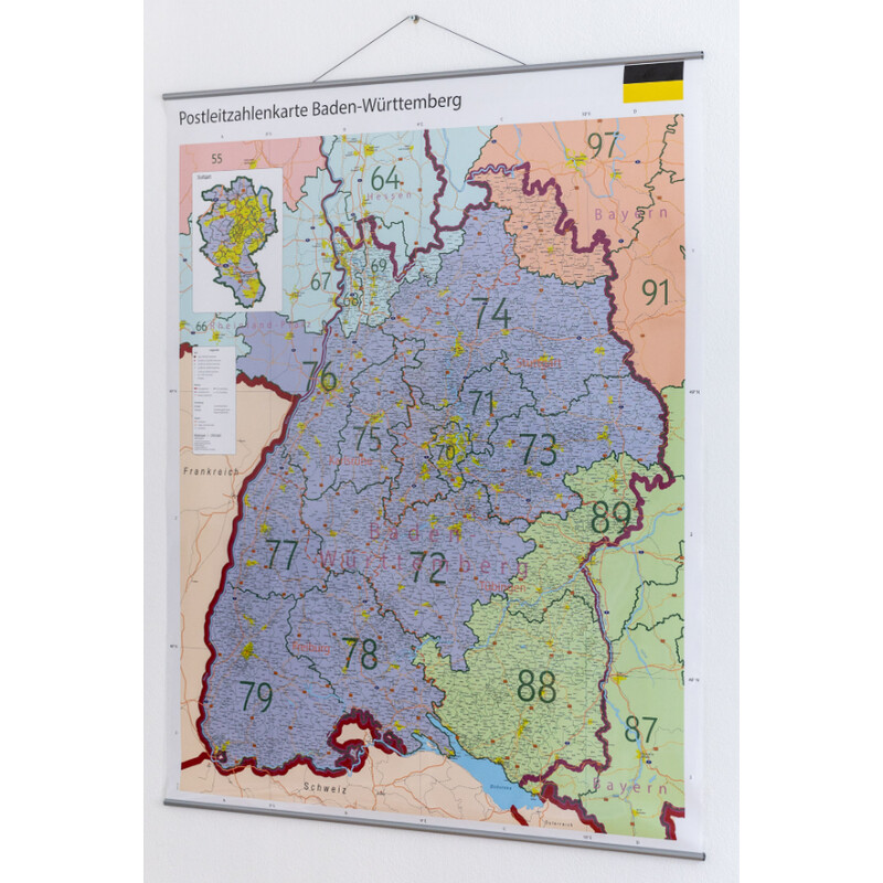 Carte régionale GeoMetro Baden-Württemberg Postleitzahlen PLZ (100 x 123 cm)