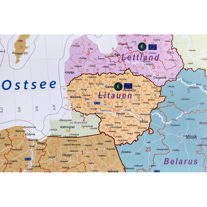Carte des continents GeoMetro Europa Postleitzahlen (90 x 123 cm)