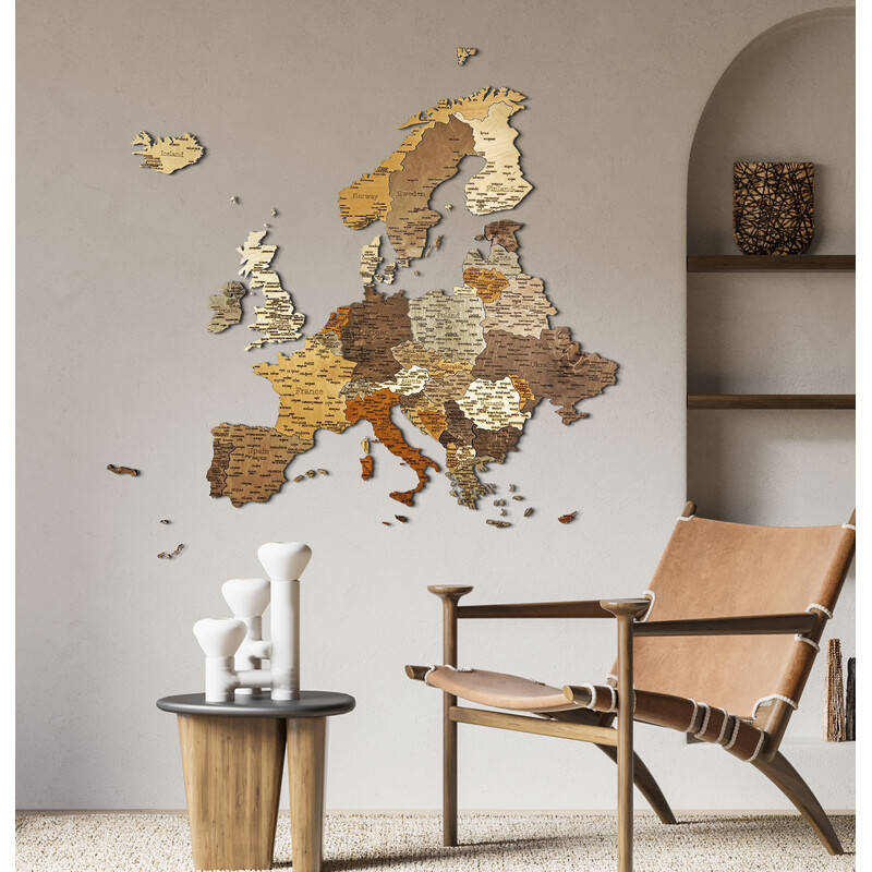 Carte des continents Abraham Wood Decor Europa Puzzle aus Holz (110x108cm)