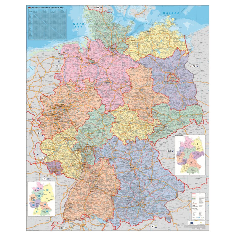 Stiefel Landkarte Deutschland Organisationskarte politisch (100 cm x 140 cm)