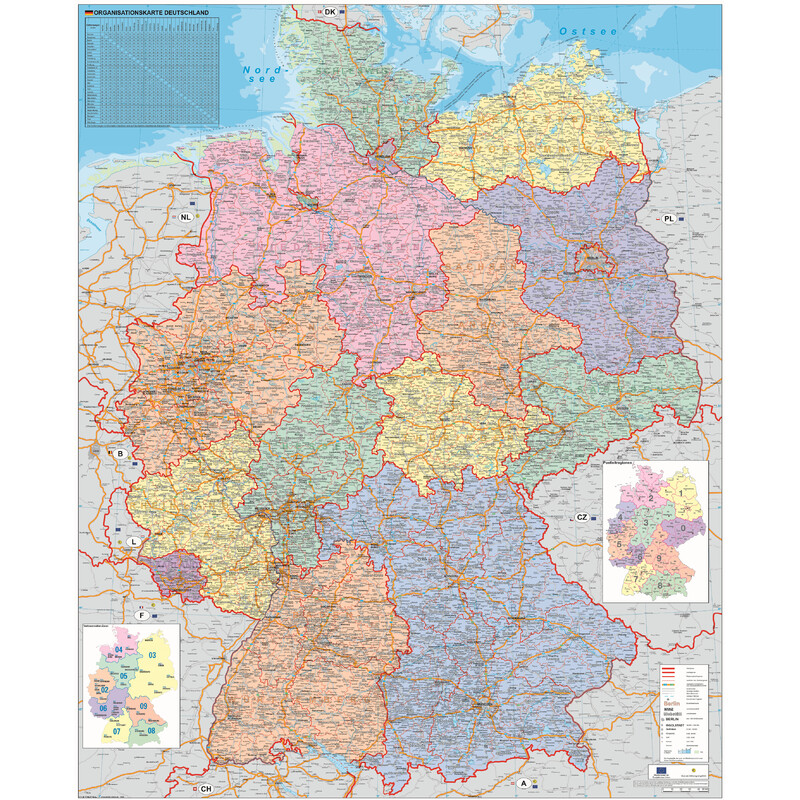 Carte géographique Stiefel Deutschland Organisationskarte politisch (100 cm x 140 cm)