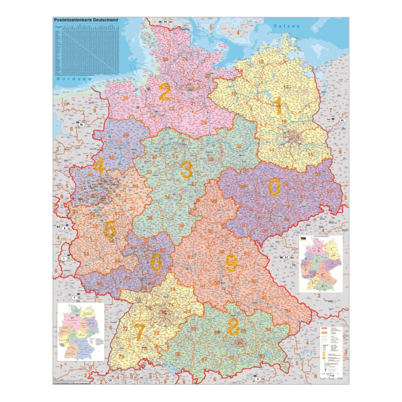 Carte géographique Stiefel Deutschland PLZ-Karte politisch (100 cm x 140 cm)